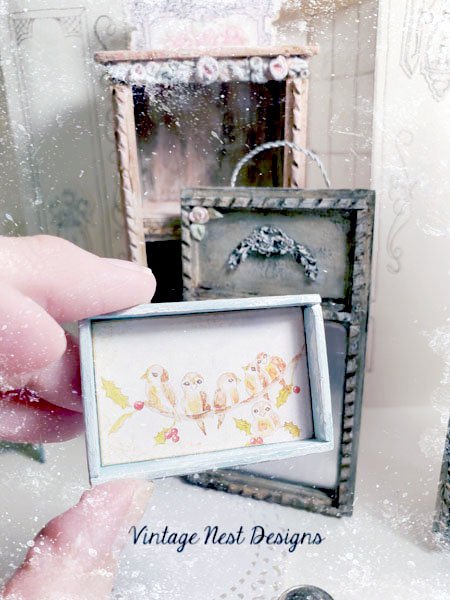 Bird on a Limb No.1:1 Dollhouse Miniature Handmade Wooden Framed Art image 1