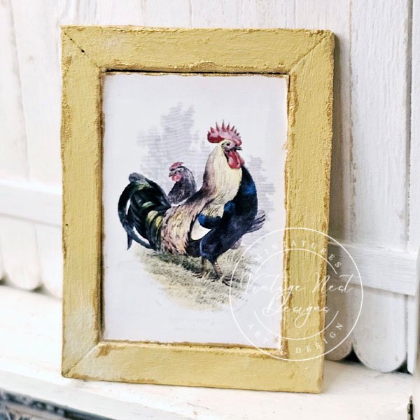 Rooster No.2:4 Dollhouse Miniature Handmade Wooden Framed Art image 6