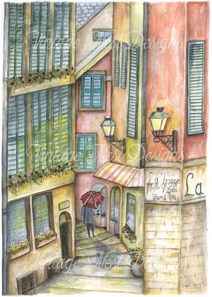 City Shopping No.1 Digital Print Watercolor Painting image 0