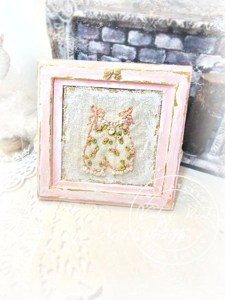 Stitched Baby Outfit No.1:1 Dollhouse Miniature Handmade Wooden Framed Art image 7