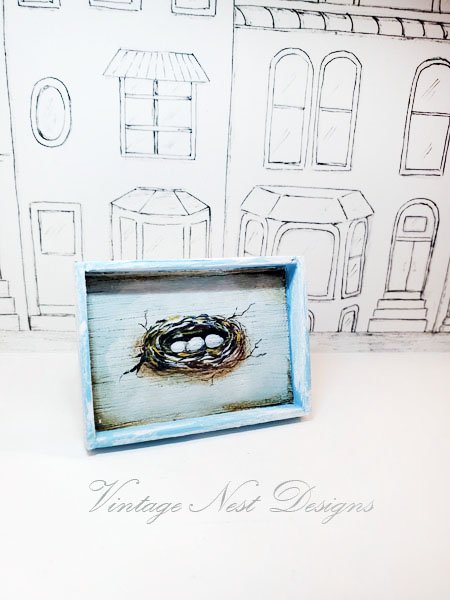 Bird Nest No.13:2 Dollhouse Miniature Handmade Wooden Framed Art image 1