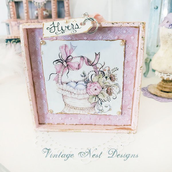 Basket of Flowers No.1:3 Dollhouse Miniature Handmade Wooden Framed Art image 0