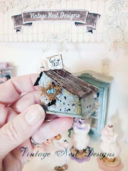 Bird Nest House Blue Speckled No.7 Dollhouse Miniature Handmade image 5