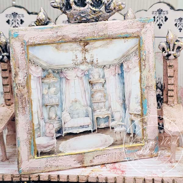 Baby Girl Bedroom No.1:1 Dollhouse Miniature Handmade Wooden Framed Art image 3