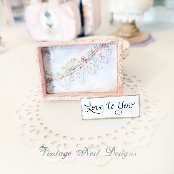 Love Bird No.1:1 Dollhouse Miniature Handmade Framed Wooden Art image 0