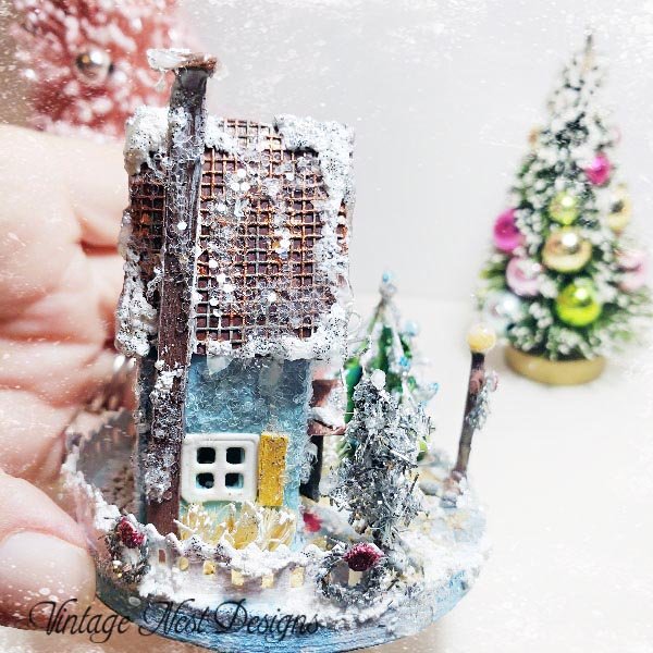 Christmas Putz Glitter Holiday House No.5 Handmade image 4