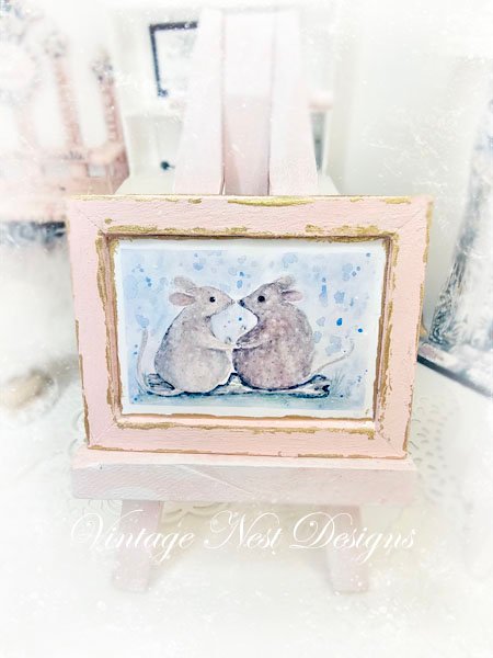 Mice No.9:1 Dollhouse Miniature Handmade Wooden Framed Art image 2