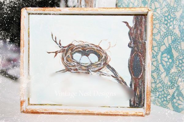 Bird Nest No.19:1 Dollhouse Miniature Handmade Wooden Framed Art image 0