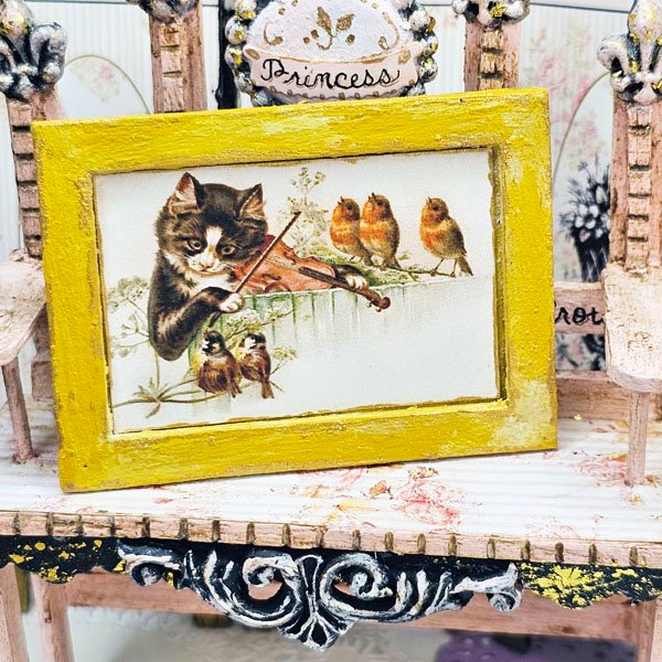 The Cat & The Fiddle No.1:2 Dollhouse Miniature Handmade Wooden Framed Art image 1