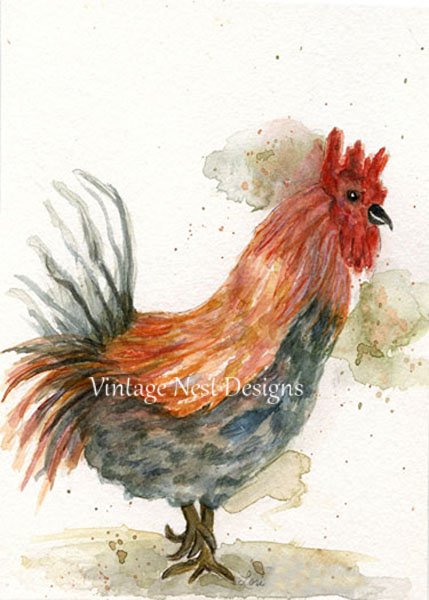 Rooster No.3 Digital Prints Watercolor Painting image 0