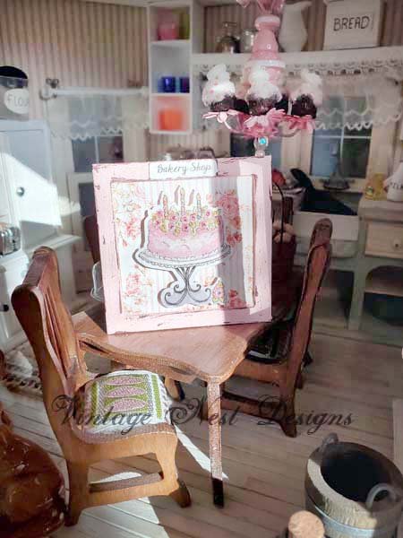 Pink Cake No.12:1 Dollhouse Miniature Handmade Wooden Framed Art image 3
