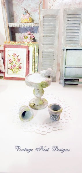 Mossy Bird Bath No.5 Dollhouse Miniature Handmade image 5