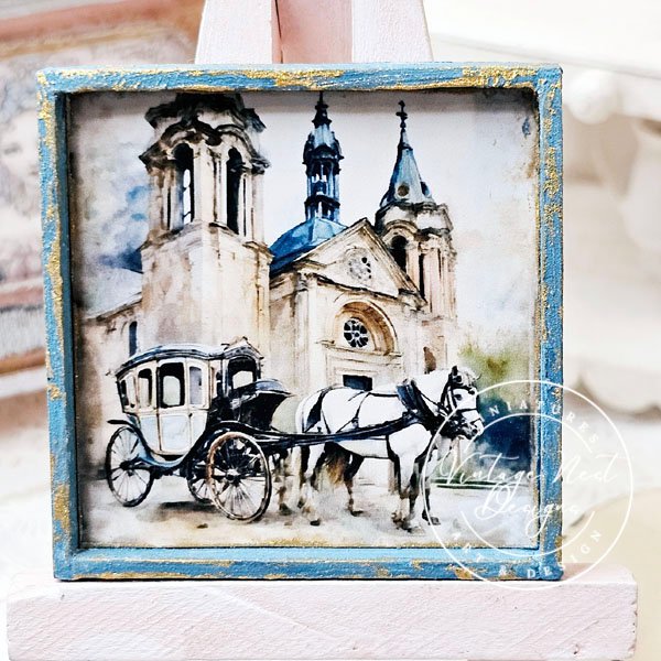 Horse and Carriage No.1:1 Dollhouse Miniature Handmade Wooden Framed Art image 7