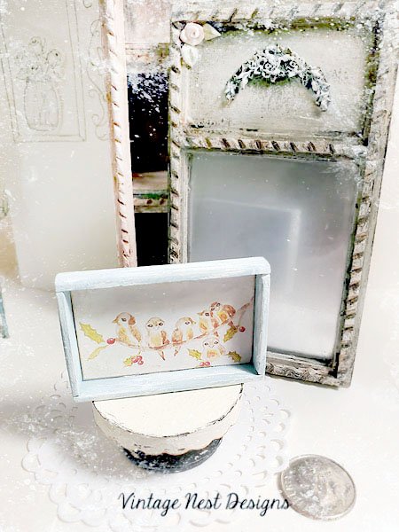 Bird on a Limb No.1:1 Dollhouse Miniature Handmade Wooden Framed Art image 0