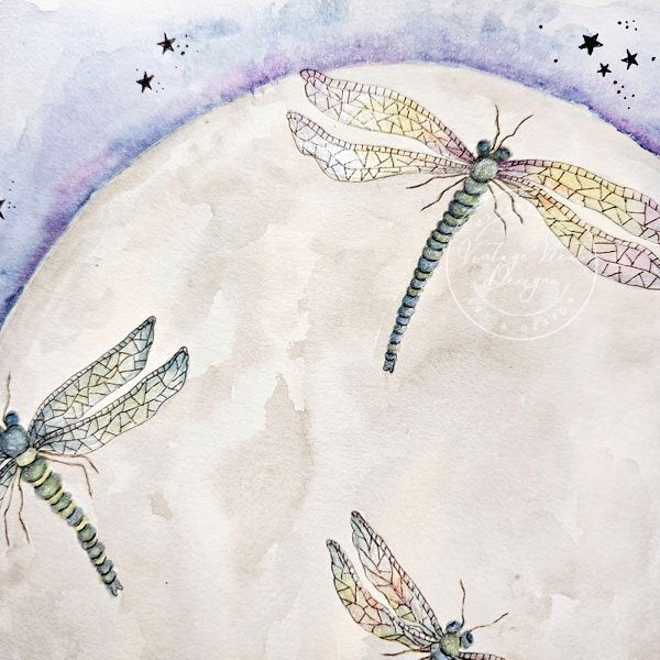 The moon and Dragonflies Fine Art Original Watercolor Painting image 5
