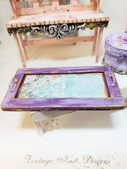 Tray No.3 Dollhouse Miniature Handmade Wooden Framed image 5