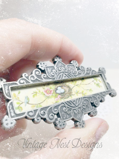 Bird Nest Roses No.4 Dollhouse Miniature Metal Framed image 7