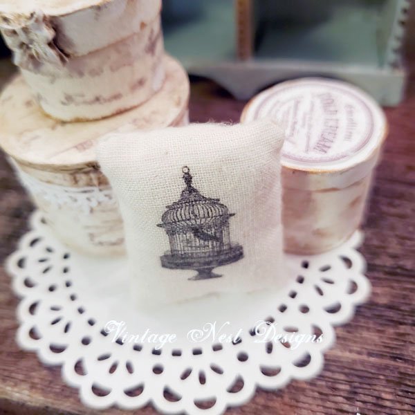 Bird Cage Pillow No.1 Dollhouse Miniature Handmade image 0