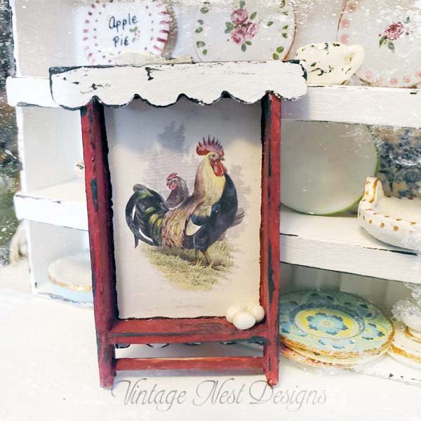 Wooden Rooster Shelf No.2:1 Fresh Eggs Dollhouse Miniature Handmade Wooden Framed Art image 0
