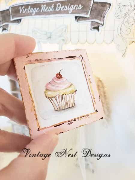 Cupcake No.7:1 Dollhouse Miniature Handmade Wooden Framed Art image 3