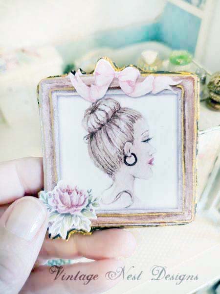 Hello Beautiful No.1:1 Dollhouse Miniature Handmade Framed Art image 1