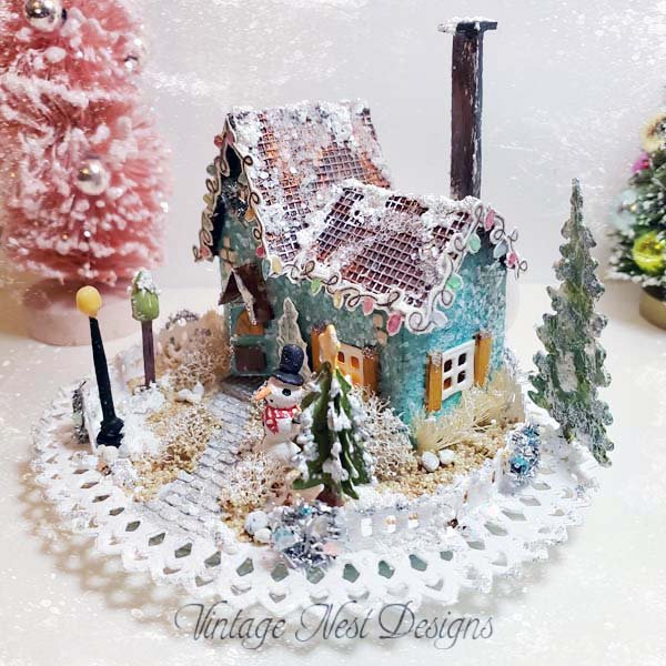 Christmas Putz Glitter Holiday House No.26 Handmade Miniature image 1