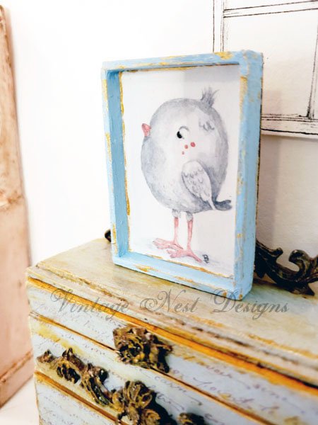 Pink Tweet No.1:2 Dollhouse Miniature Handmade Wooden Framed Art image 2