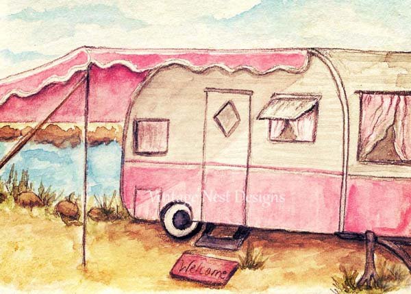 Barbie Pink Camper No.1 Digital Print Watercolor Painting image 0
