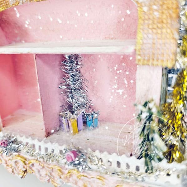 Miniature Christmas Victorian Mansion No.3 Putz Glitter Holiday Handmade One of a Kind image 7