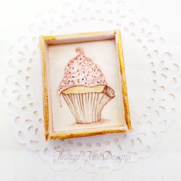 Cupcake No.5:1 Dollhouse Miniature Handmade Framed Art image 5