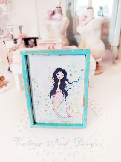 Under the Sea Mermaid No.1:1 Dollhouse Miniature Handmade Wooden Framed Art image 0