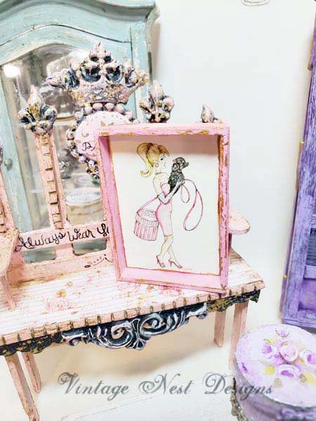 Shopping Barbie No.4:7 Dollhouse Miniature Handmade Wooden Framed Art image 4