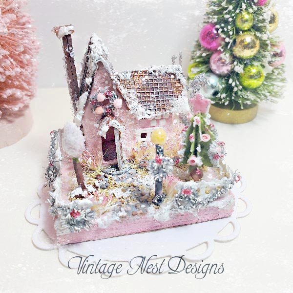 Christmas Putz Glitter Holiday House No.4 Handmade image 2