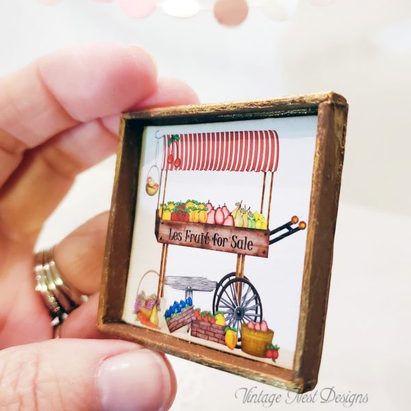 Les Fruit For Sale No.1:1 Dollhouse Miniature Handmade Wooden Framed Art image 3