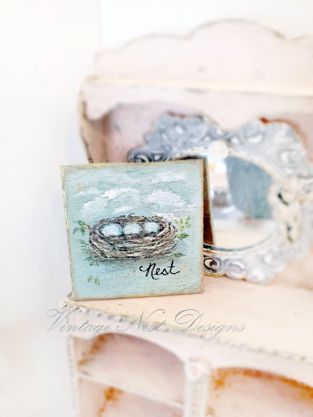 Bird Nest No.2:2 Dollhouse Miniature Original Painting Handmade Wooden Framed Art image 4