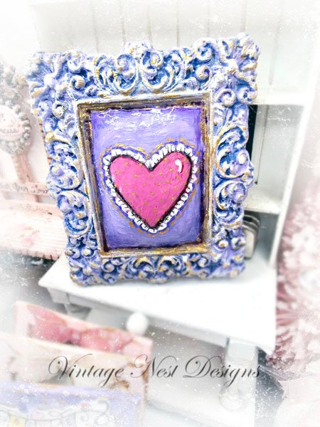 Valentine Lace Heart No.2 Dollhouse Miniature Handmade Framed Art image 5
