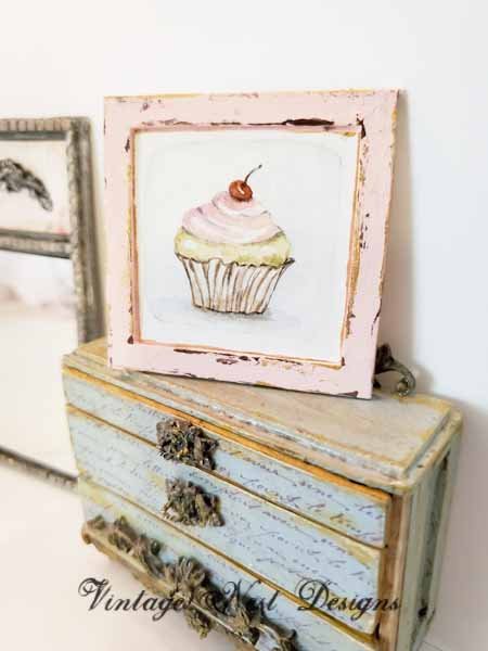 Cupcake No.7:1 Dollhouse Miniature Handmade Wooden Framed Art image 4