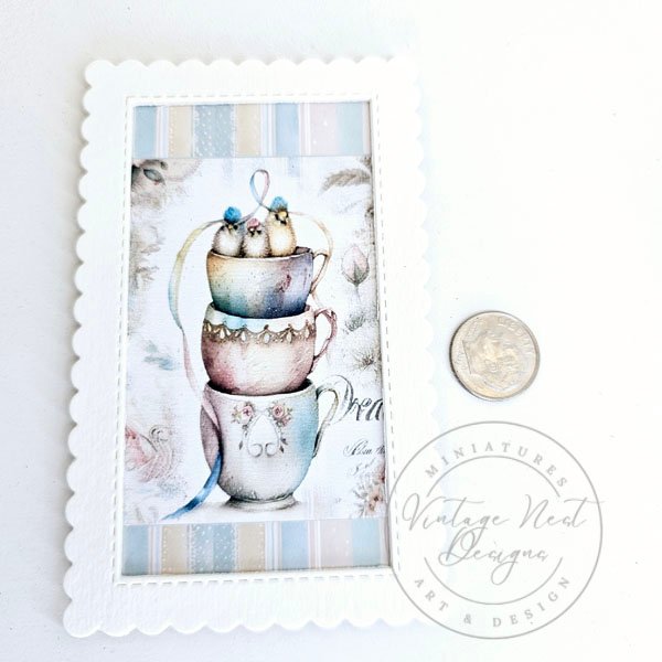 Cup of Birds No.1:1 Dollhouse Miniature Handmade Framed Art image 5