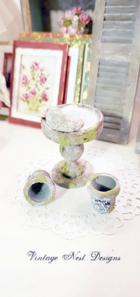 Mossy Bird Bath No.5 Dollhouse Miniature Handmade image 4