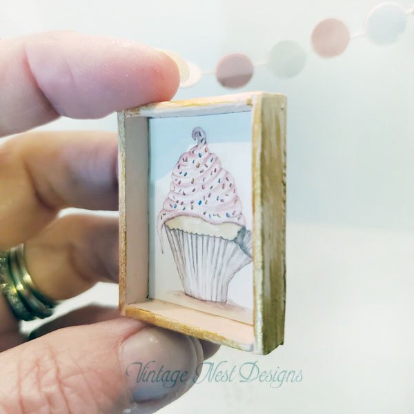 Cupcake No.5:1 Dollhouse Miniature Handmade Framed Art image 2