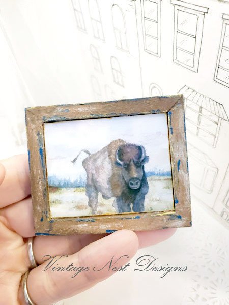 Buffalo No.1:1 Dollhouse Miniature Handmade Wooden Framed Art image 3