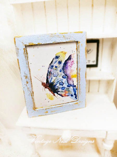 Butterfly No.1:2 Dollhouse Miniature Handmade Wooden Framed Art image 0