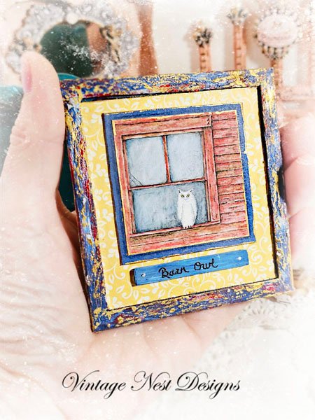 Barn Owl No.1:2 Dollhouse Miniature Handmade Wooden Framed Art image 1