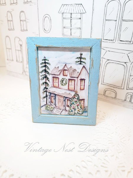 Holiday House No.1:1 Dollhouse Miniature Handmade Wooden Framed Art image 1