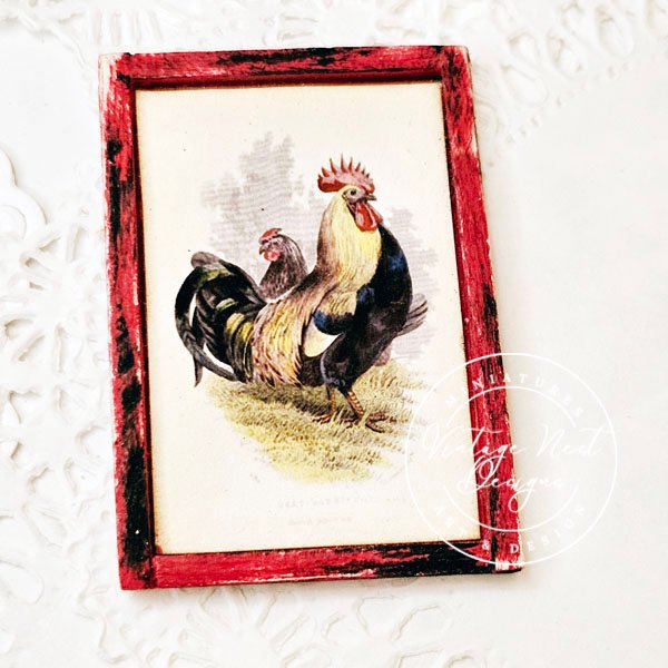 Rooster No.2:1 Dollhouse Miniature Handmade Wooden Framed Art image 4