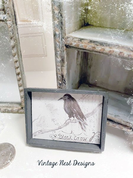 Black Crow No.1:1 Dollhouse Miniature Handmade Framed Art image 3