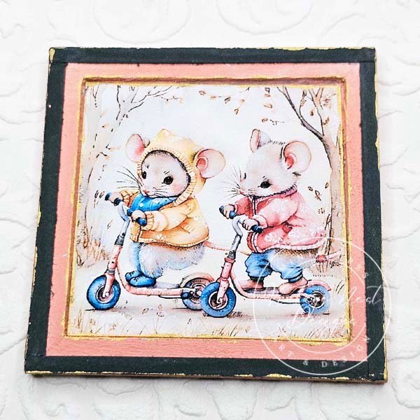 Nursery Mice No.1:3 Dollhouse Miniature Handmade Wooden Framed Art image 6