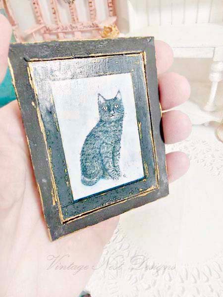 Black Cat No.1:2 Dollhouse Miniature Handmade Wooden Framed Art image 5