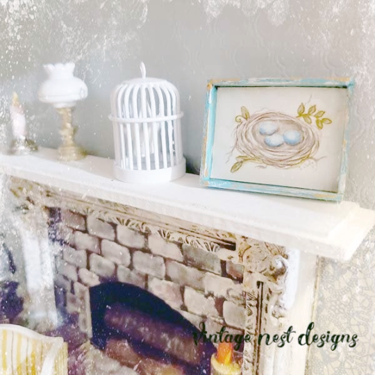 Bird Nest No.1:1 Dollhouse Miniature Handmade Wooden Framed Art image 4