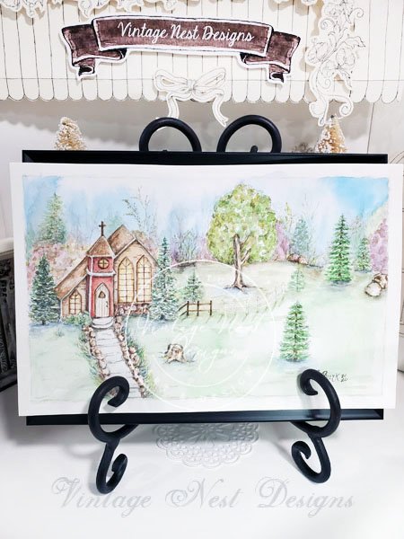 Church in the Woods No.2 Digital Prints Watercolor Painting image 3